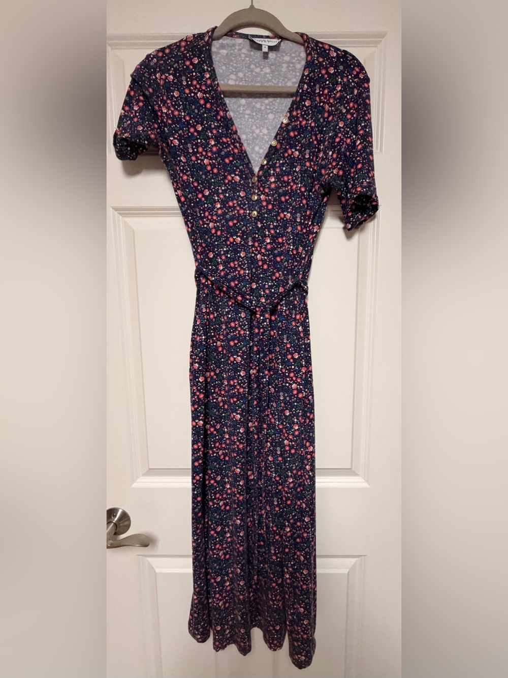 Merrick White Floral Navy Wrap Maxi Dress